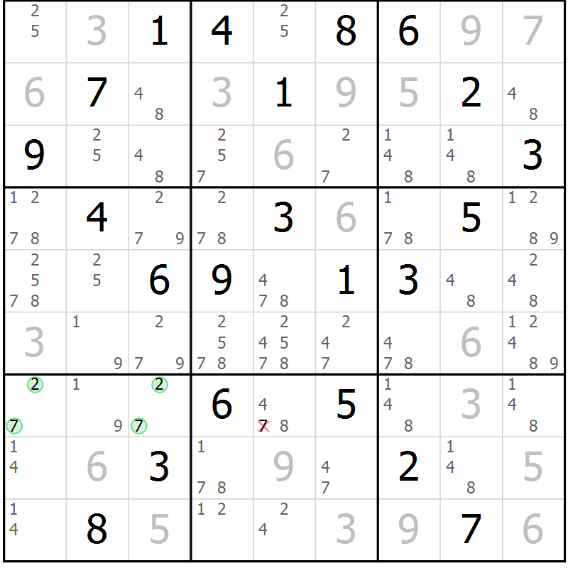 Position des candidats pour la solution de la Gr 14 page 17 du magazine de sudoku Maestro n° 103
