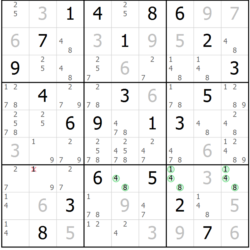 Position des candidats pour la solution de la Gr 14 page 17 du magazine de sudoku Maestro n° 103