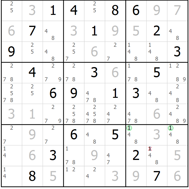 Position des candidats pour la solution de la Gr 14 page 17 du magazine de sudoku Maestro n° 103