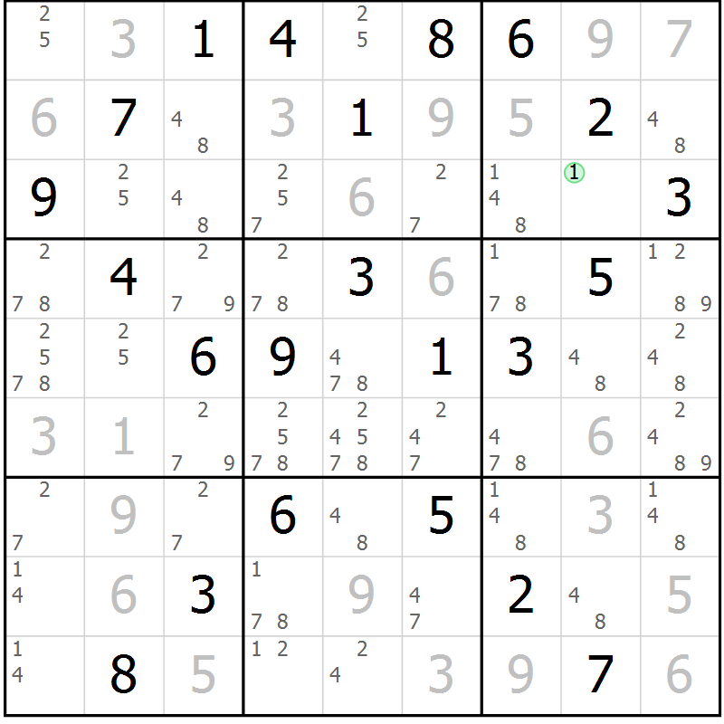 Position des candidats pour la solution de la Gr 14 page 17 du magazine de sudoku Maestro n° 103