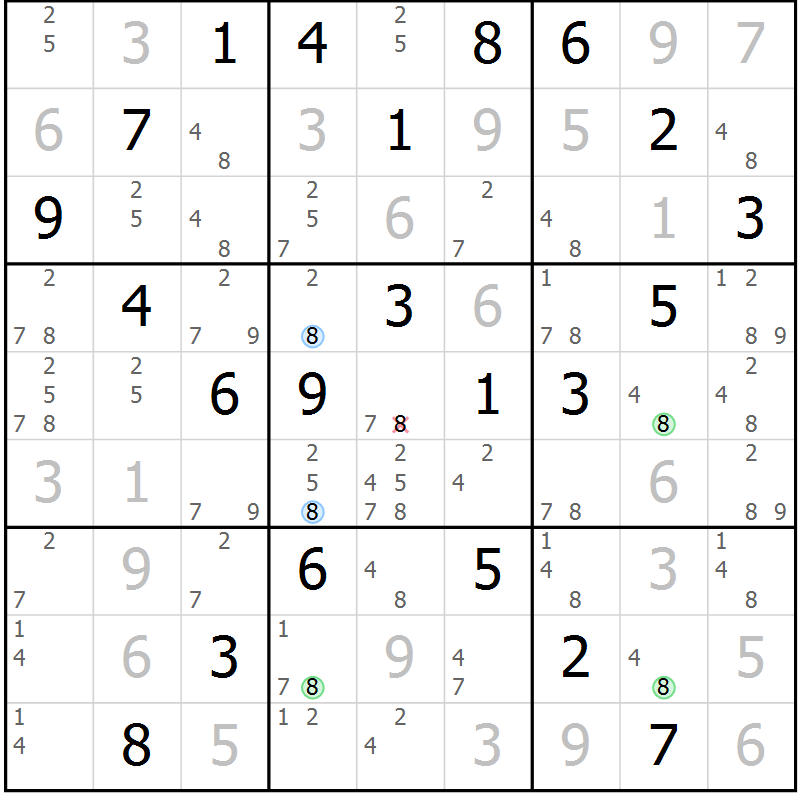 Position des candidats pour la solution de la Gr 14 page 17 du magazine de sudoku Maestro n° 103
