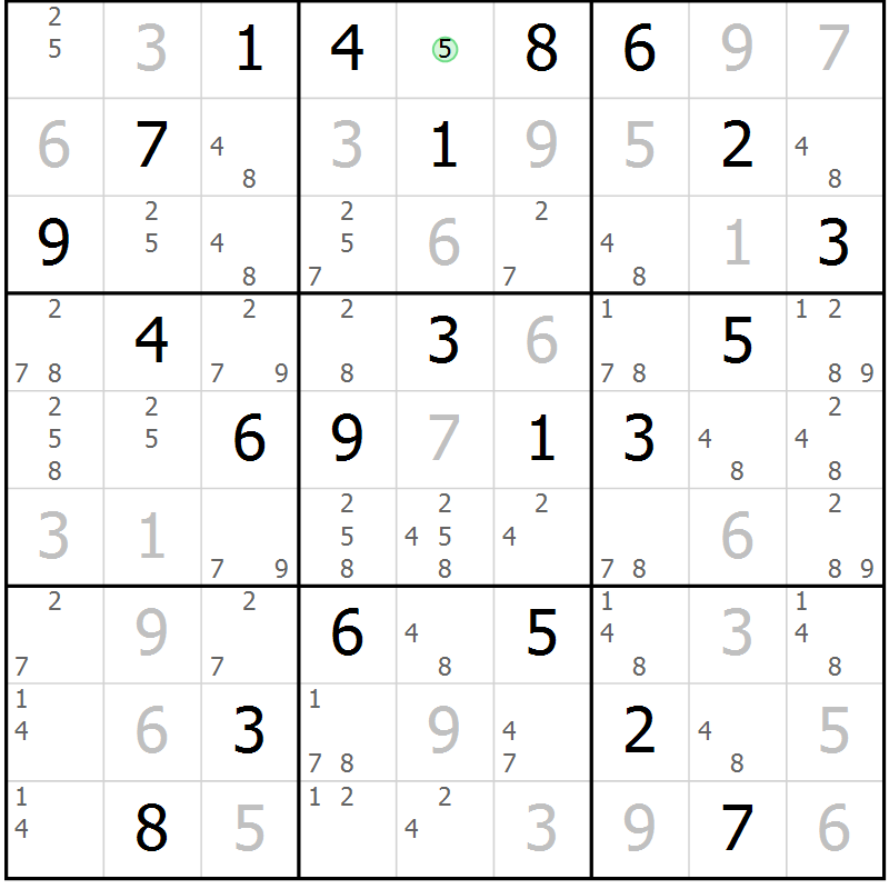 Position des candidats pour la solution de la Gr 14 page 17 du magazine de sudoku Maestro n° 103