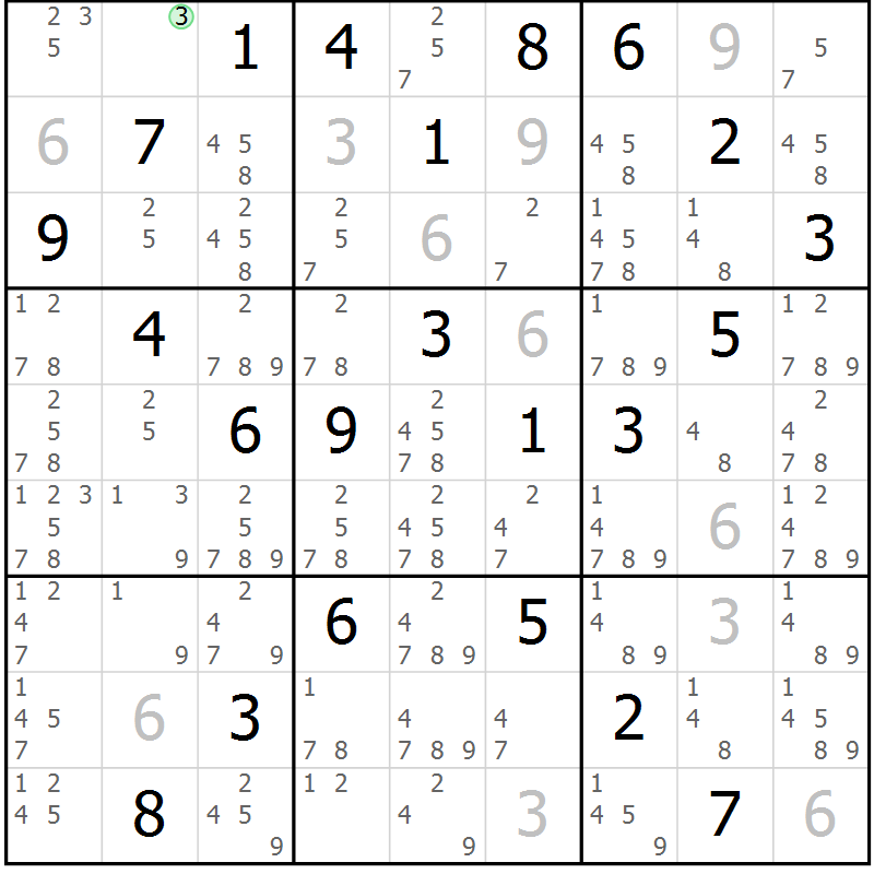 Position des candidats pour la solution de la Gr 14 page 17 du magazine de sudoku Maestro n° 103