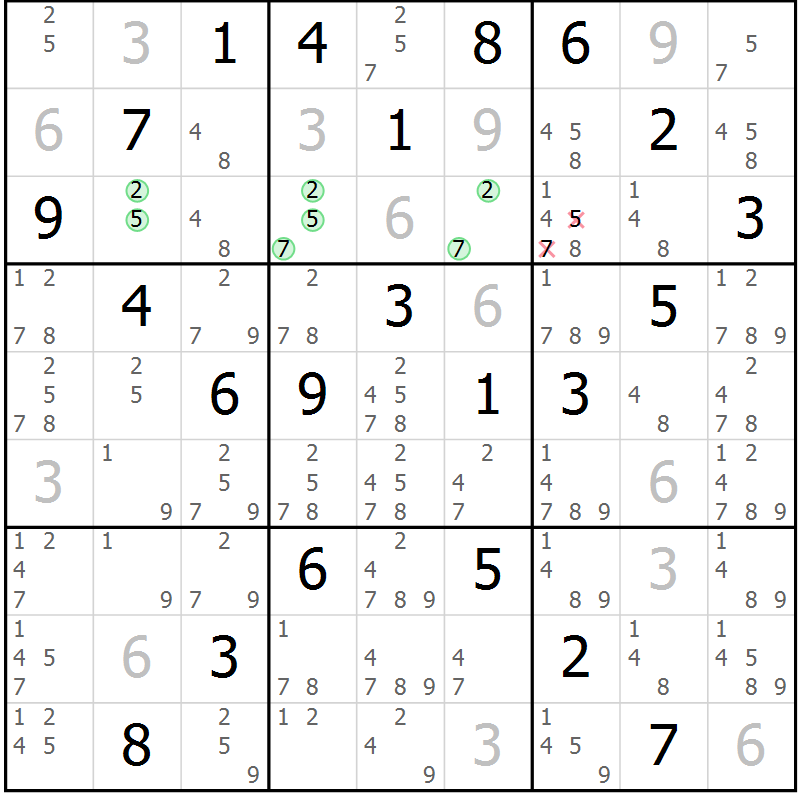 Position des candidats pour la solution de la Gr 14 page 17 du magazine de sudoku Maestro n° 103