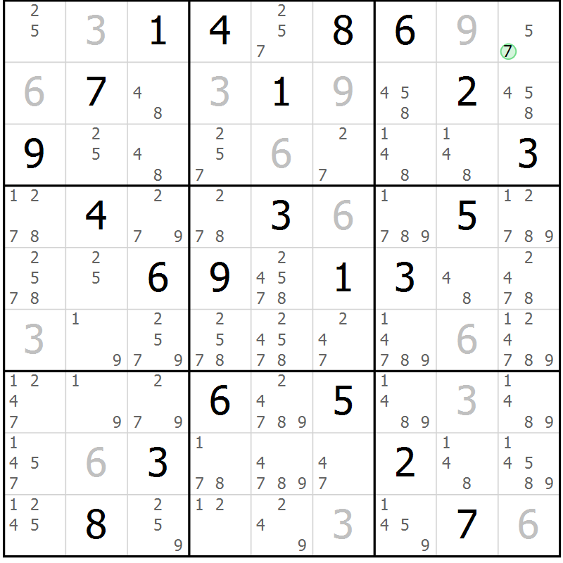 Position des candidats pour la solution de la Gr 14 page 17 du magazine de sudoku Maestro n° 103