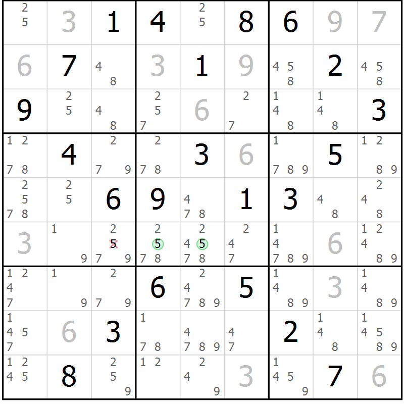 Position des candidats pour la solution de la Gr 14 page 17 du magazine de sudoku Maestro n° 103