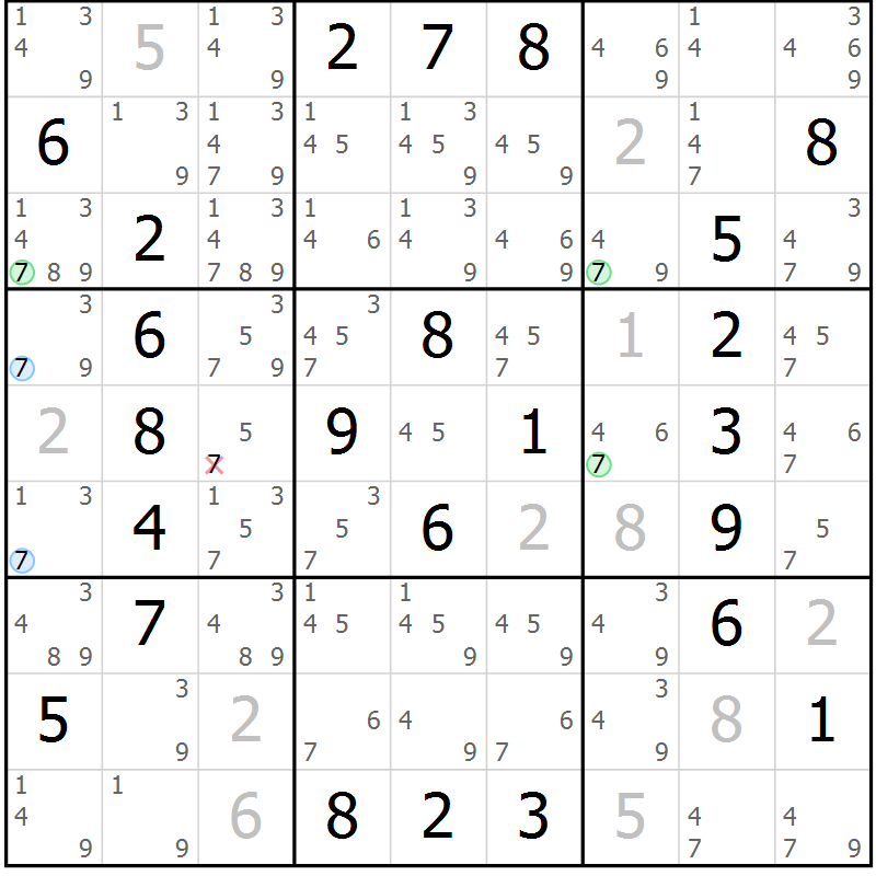 Position des candidats pour la solution de la Gr 15 page 18 du magazine de sudoku Maestro n° 103