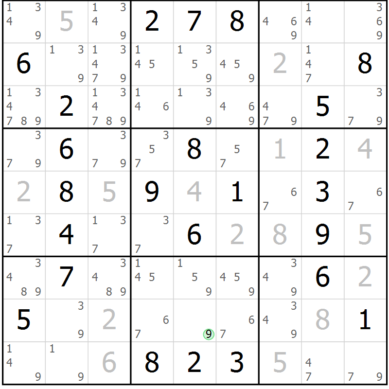 Position des candidats pour la solution de la Gr 15 page 18 du magazine de sudoku Maestro n° 103