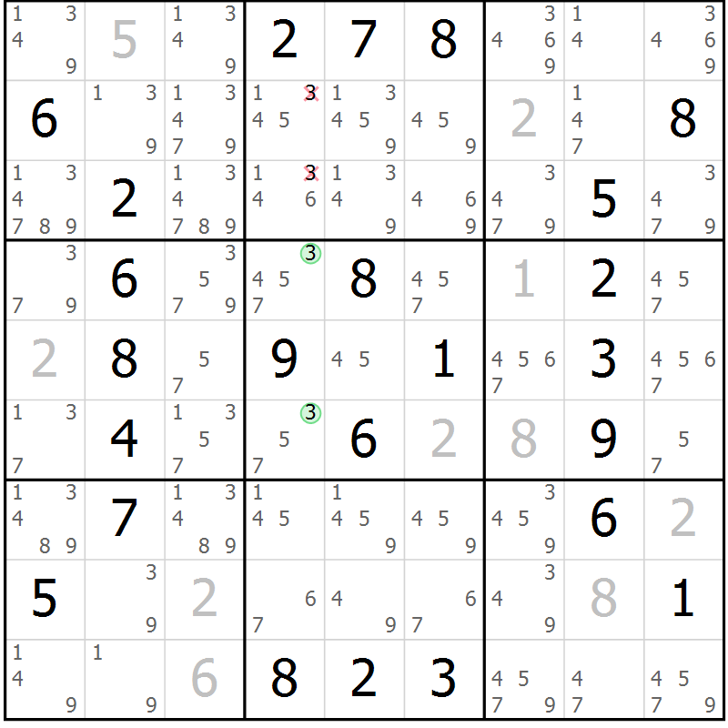 Position des candidats pour la solution de la Gr 15 page 18 du magazine de sudoku Maestro n° 103