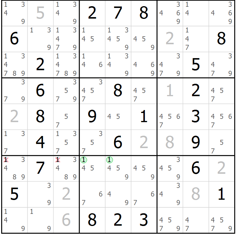 Position des candidats pour la solution de la Gr 15 page 18 du magazine de sudoku Maestro n° 103