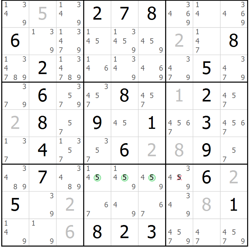 Position des candidats pour la solution de la Gr 15 page 18 du magazine de sudoku Maestro n° 103