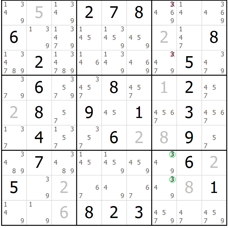 Position des candidats pour la solution de la Gr 15 page 18 du magazine de sudoku Maestro n° 103
