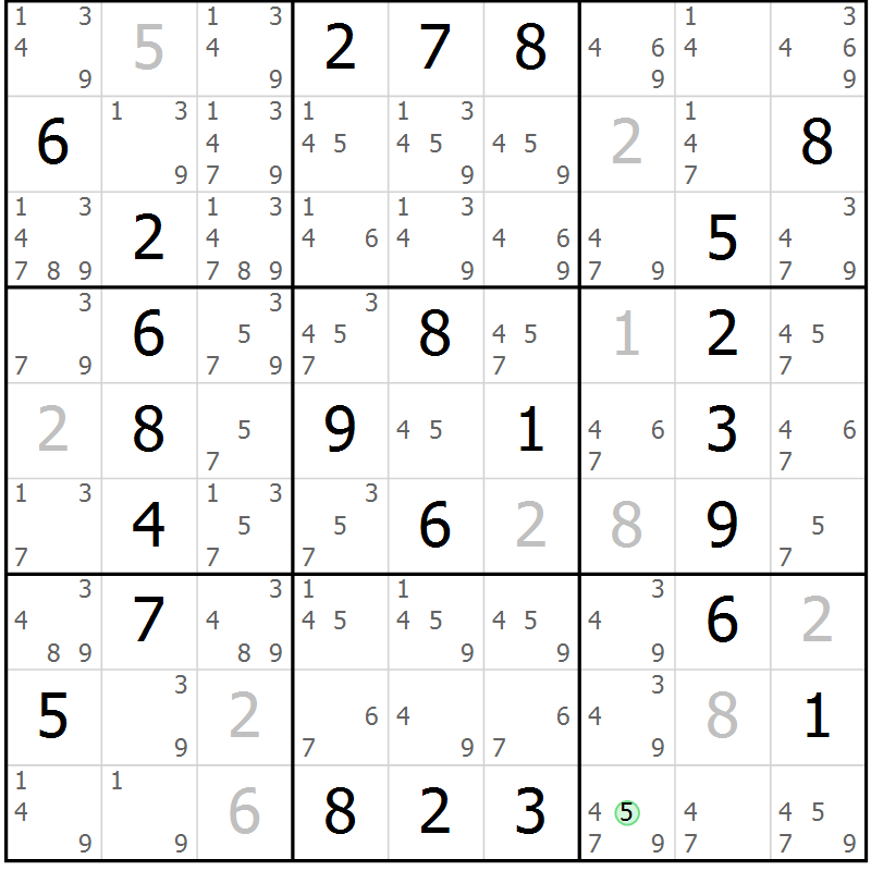 Position des candidats pour la solution de la Gr 15 page 18 du magazine de sudoku Maestro n° 103