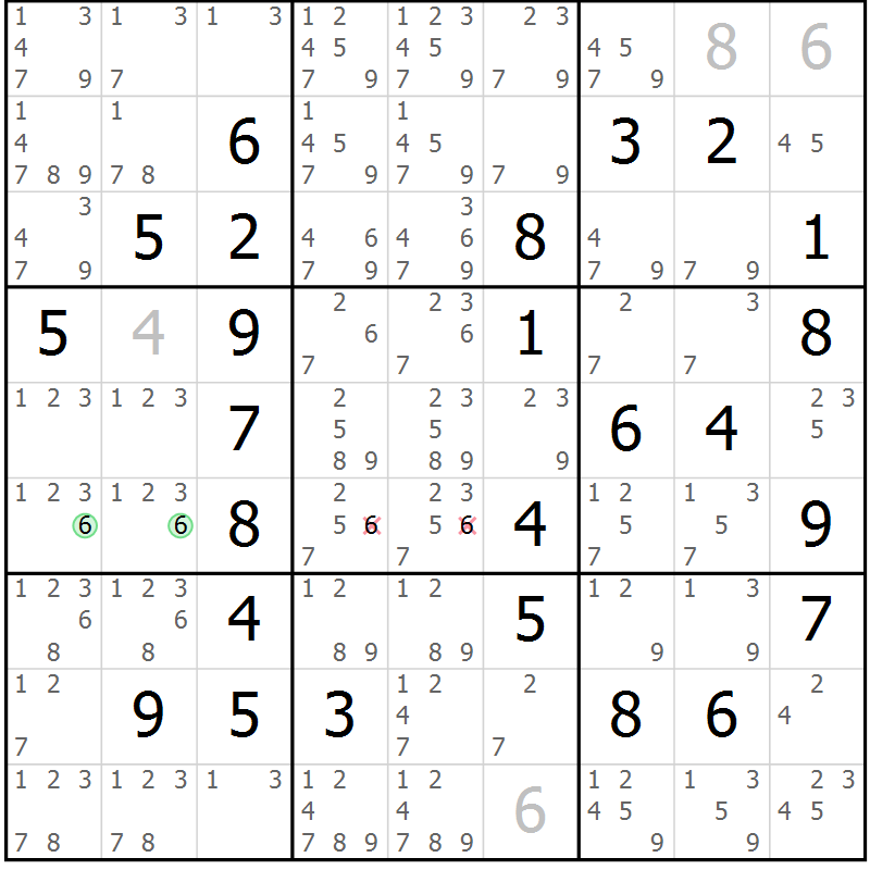 Position des candidats pour la solution de la Gr 16 page 19 du magazine de sudoku Maestro n° 103