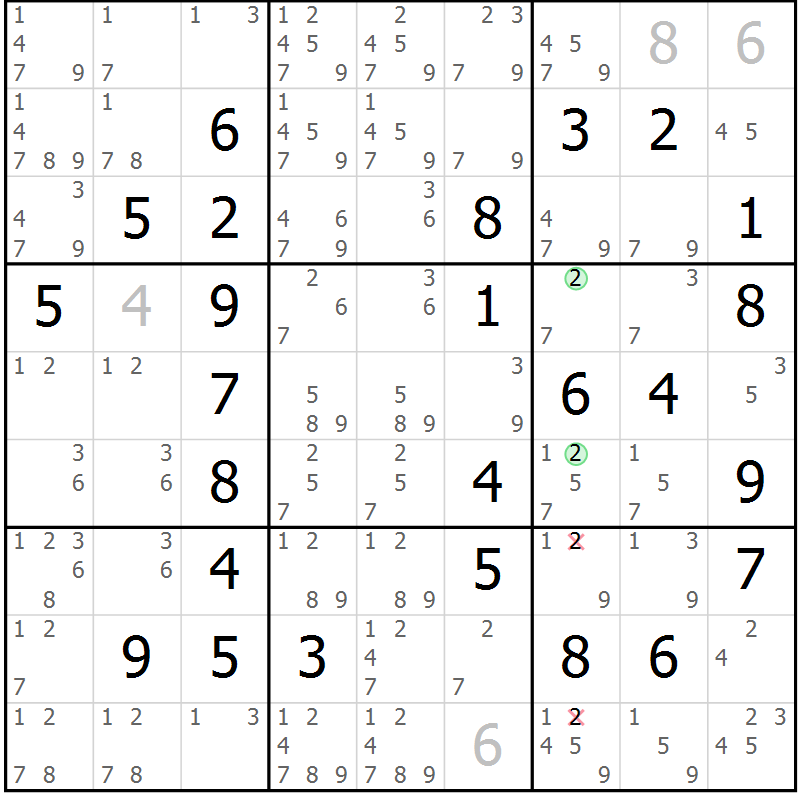 Position des candidats pour la solution de la Gr 16 page 19 du magazine de sudoku Maestro n° 103