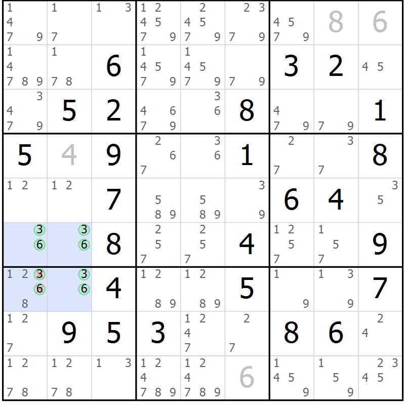Position des candidats pour la solution de la Gr 16 page 19 du magazine de sudoku Maestro n° 103