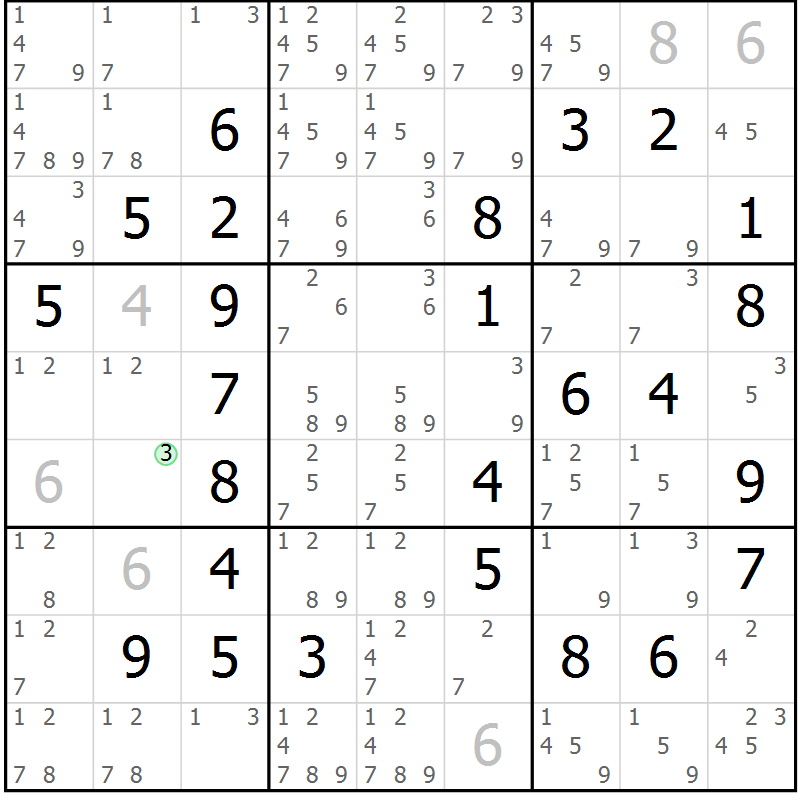 Position des candidats pour la solution de la Gr 16 page 19 du magazine de sudoku Maestro n° 103