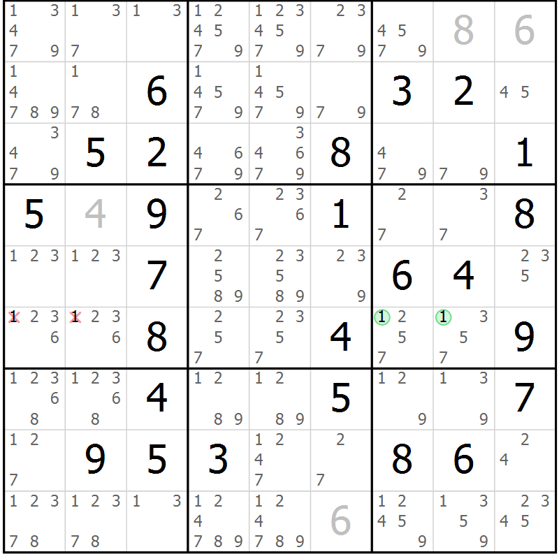 Position des candidats pour la solution de la Gr 16 page 19 du magazine de sudoku Maestro n° 103