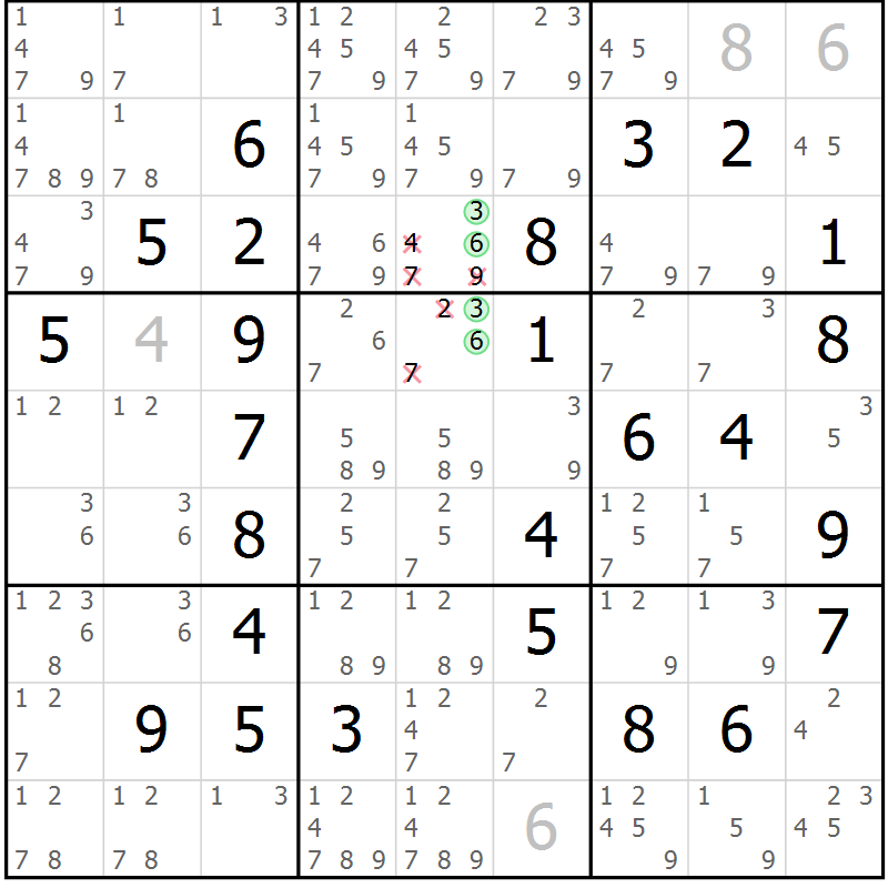Position des candidats pour la solution de la Gr 16 page 19 du magazine de sudoku Maestro n° 103