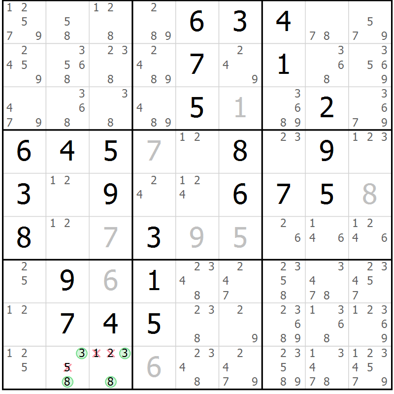 Position des candidats pour la solution de la Gr 17 page 20 du magazine de sudoku Maestro n° 103