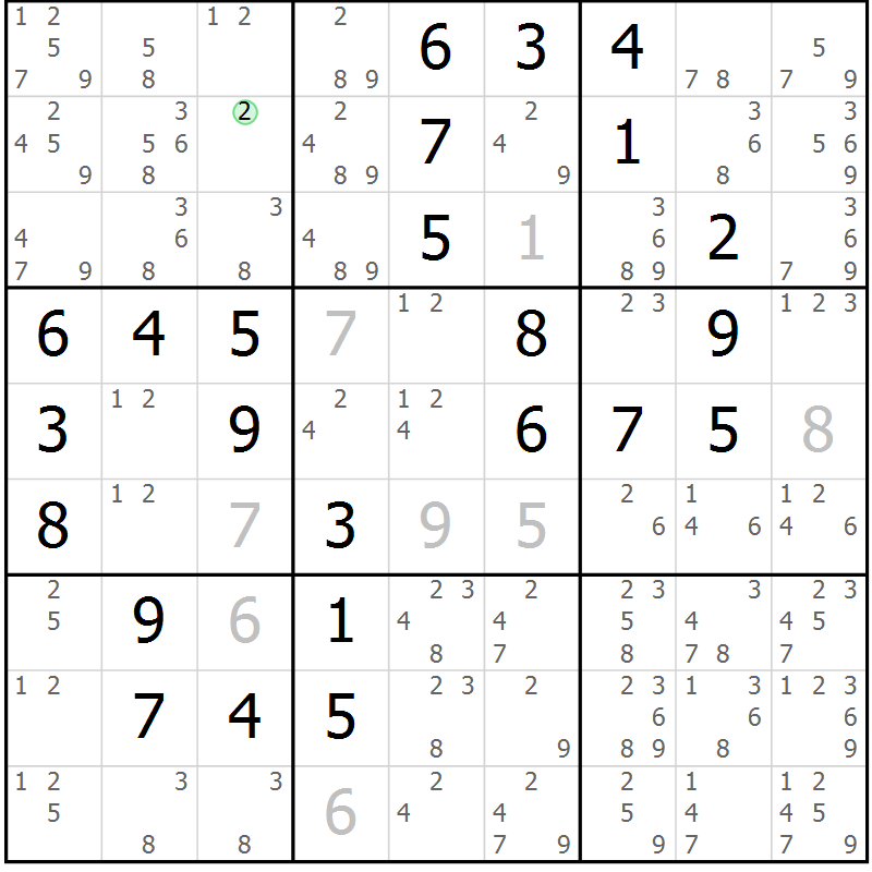 Position des candidats pour la solution de la Gr 17 page 20 du magazine de sudoku Maestro n° 103