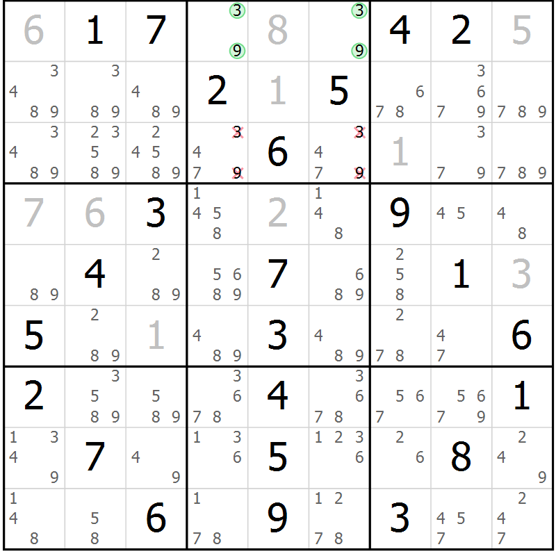 Position des candidats pour la solution de la Gr 18 page 21 du magazine de sudoku Maestro n° 103