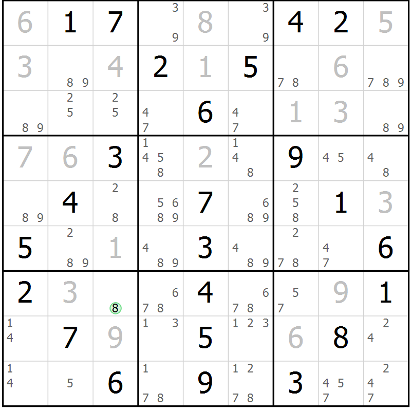 Position des candidats pour la solution de la Gr 18 page 21 du magazine de sudoku Maestro n° 103