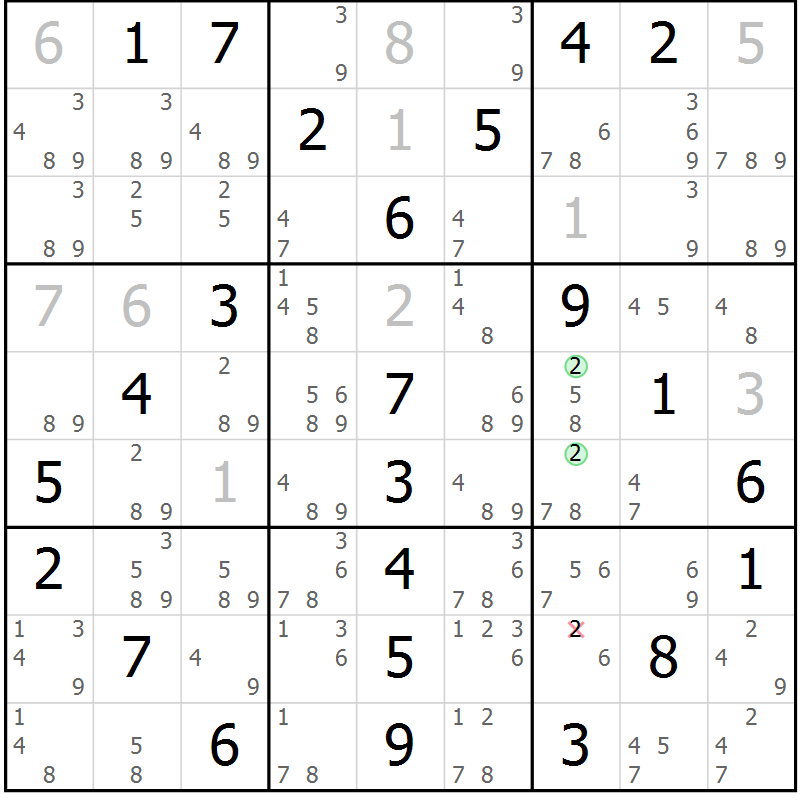 Position des candidats pour la solution de la Gr 18 page 21 du magazine de sudoku Maestro n° 103
