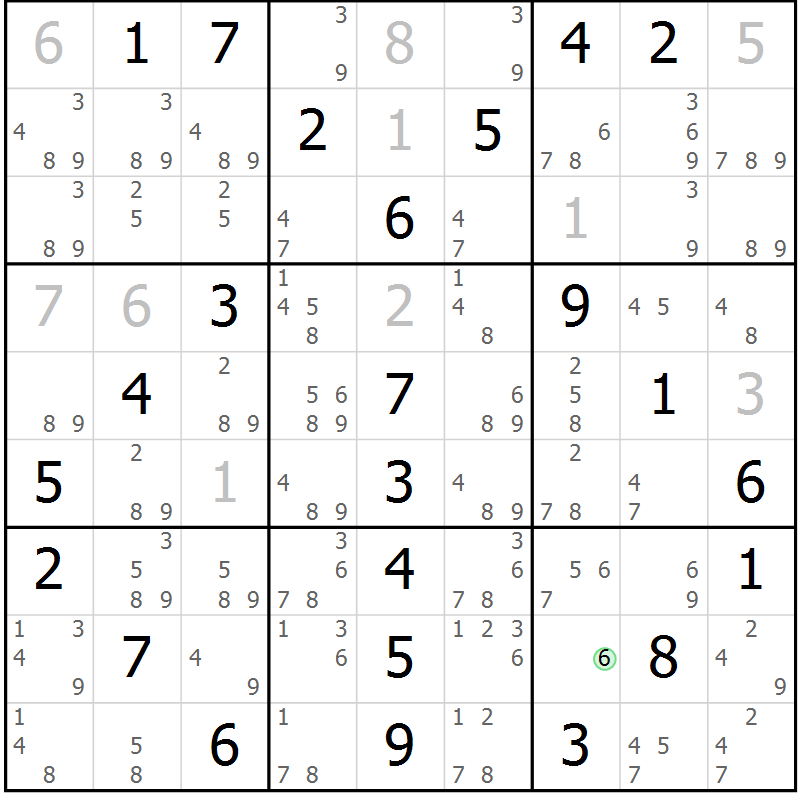 Position des candidats pour la solution de la Gr 18 page 21 du magazine de sudoku Maestro n° 103