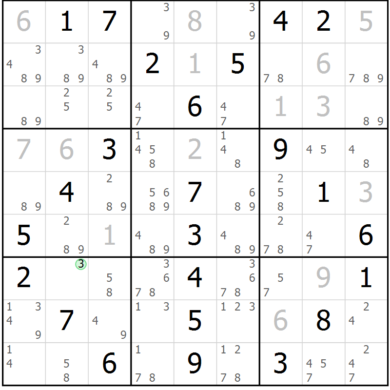Position des candidats pour la solution de la Gr 18 page 21 du magazine de sudoku Maestro n° 103