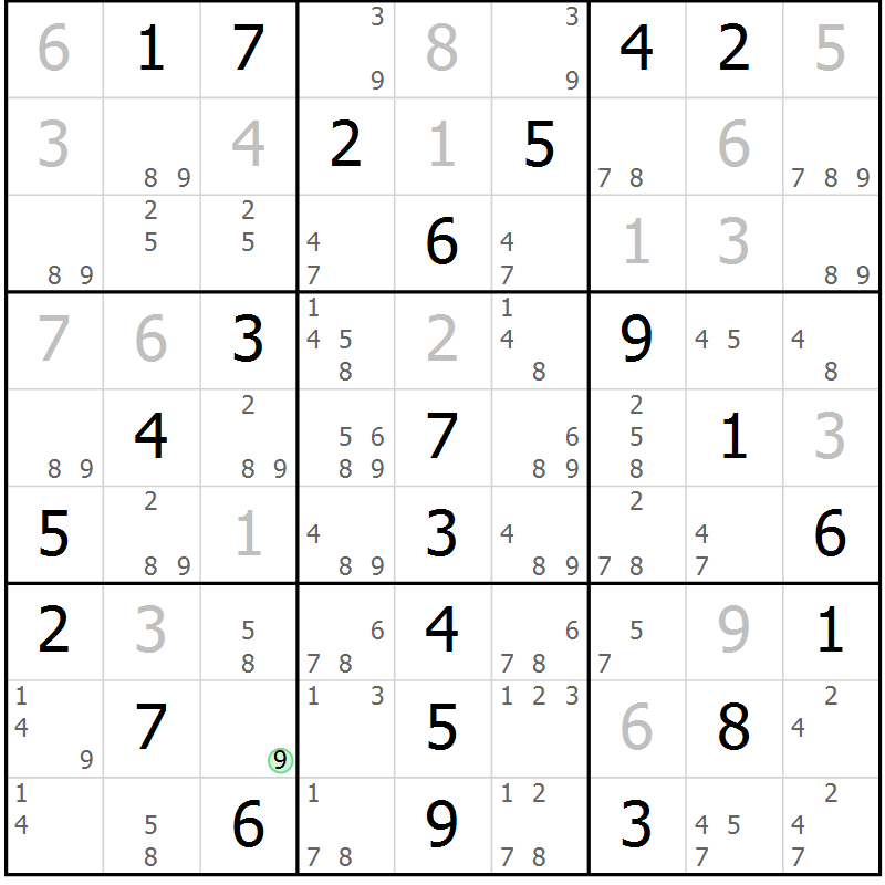 Position des candidats pour la solution de la Gr 18 page 21 du magazine de sudoku Maestro n° 103