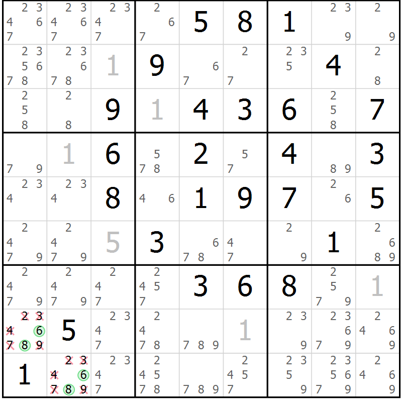 Position des candidats pour la solution de la Gr 19 page 22 du magazine de sudoku Maestro n° 103