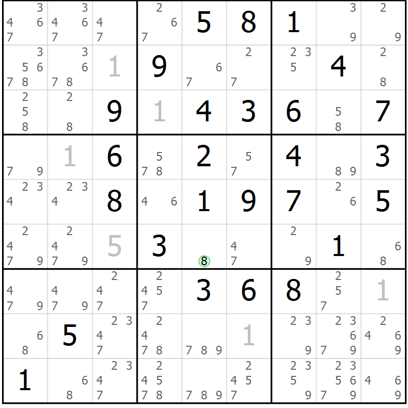 Position des candidats pour la solution de la Gr 19 page 22 du magazine de sudoku Maestro n° 103