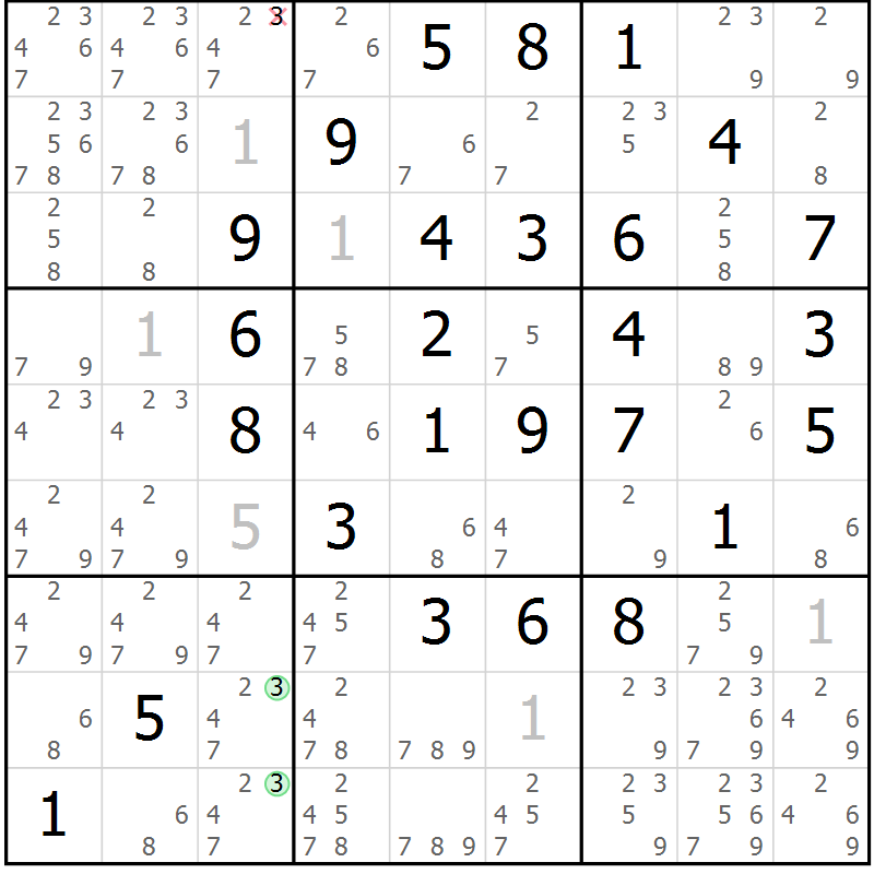 Position des candidats pour la solution de la Gr 19 page 22 du magazine de sudoku Maestro n° 103