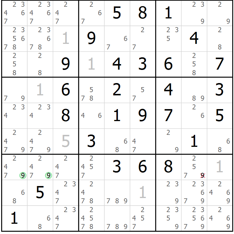 Position des candidats pour la solution de la Gr 19 page 22 du magazine de sudoku Maestro n° 103