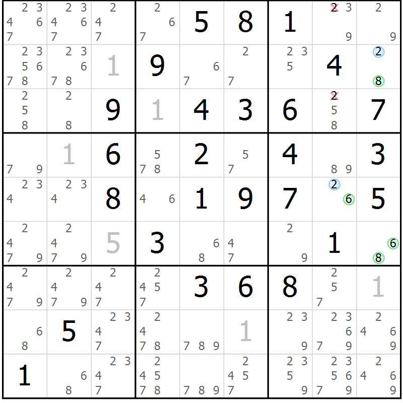Position des candidats pour la solution de la Gr 19 page 22 du magazine de sudoku Maestro n° 103