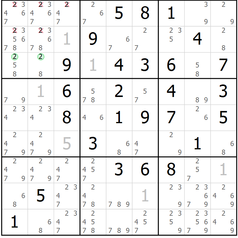 Position des candidats pour la solution de la Gr 19 page 22 du magazine de sudoku Maestro n° 103