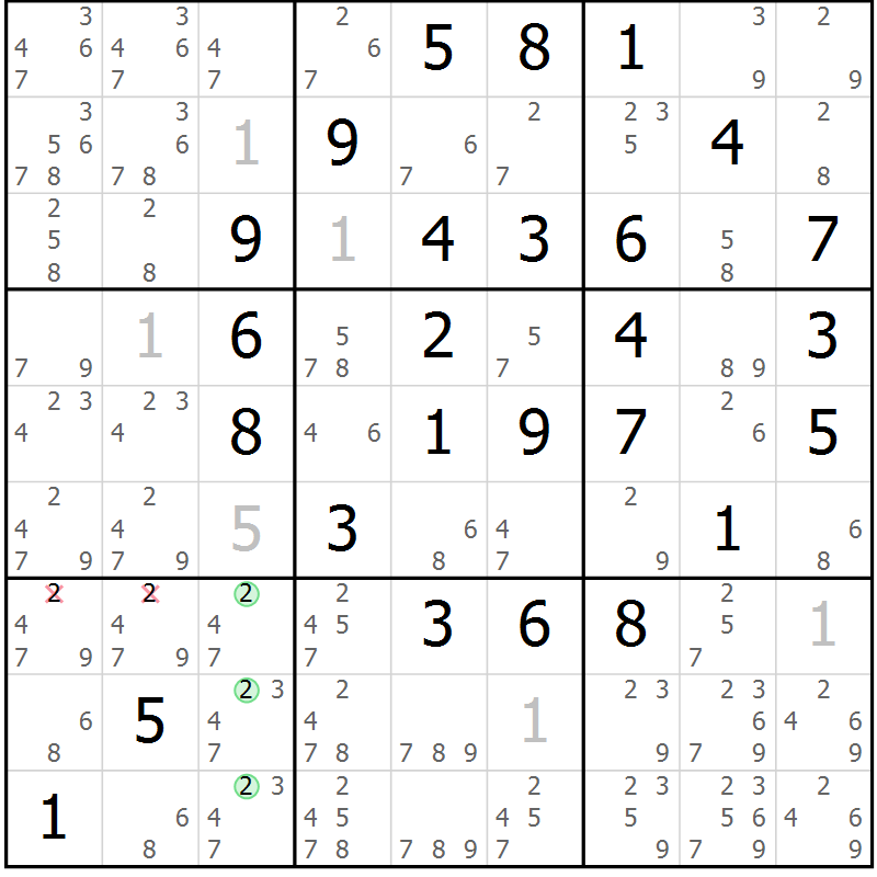 Position des candidats pour la solution de la Gr 19 page 22 du magazine de sudoku Maestro n° 103