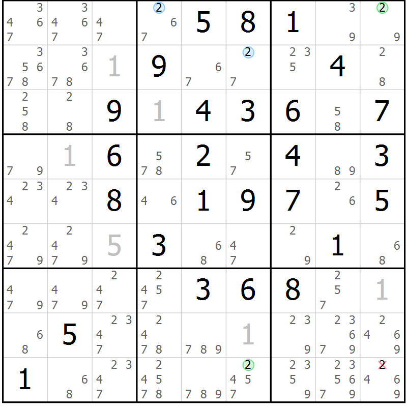 Position des candidats pour la solution de la Gr 19 page 22 du magazine de sudoku Maestro n° 103