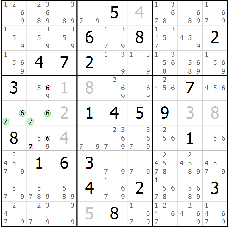 Position des candidats pour la solution de la Gr 2 page 5 du magazine de sudoku Maestro n° 103