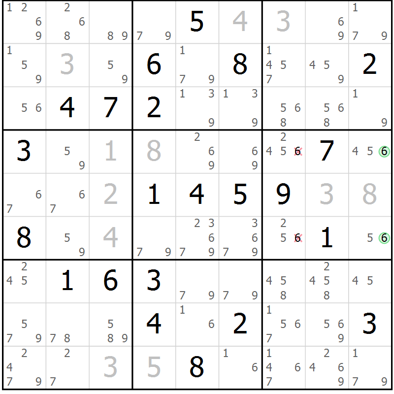 Position des candidats pour la solution de la Gr 2 page 5 du magazine de sudoku Maestro n° 103