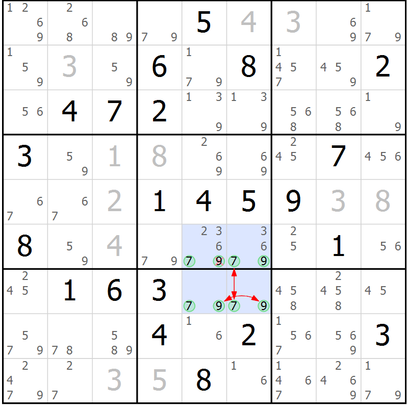 Position des candidats pour la solution de la Gr 2 page 5 du magazine de sudoku Maestro n° 103