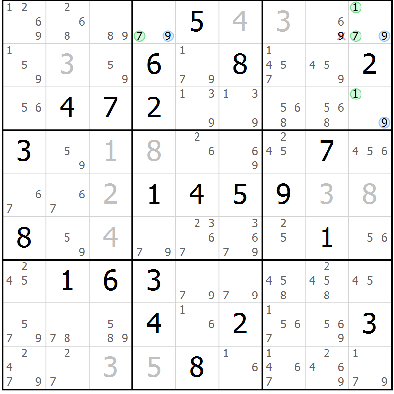 Position des candidats pour la solution de la Gr 2 page 5 du magazine de sudoku Maestro n° 103