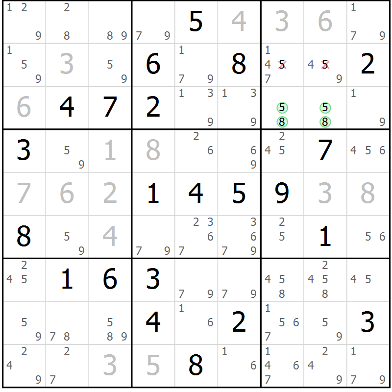 Position des candidats pour la solution de la Gr 2 page 5 du magazine de sudoku Maestro n° 103