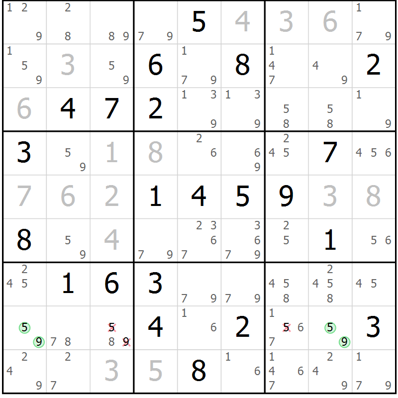 Position des candidats pour la solution de la Gr 2 page 5 du magazine de sudoku Maestro n° 103
