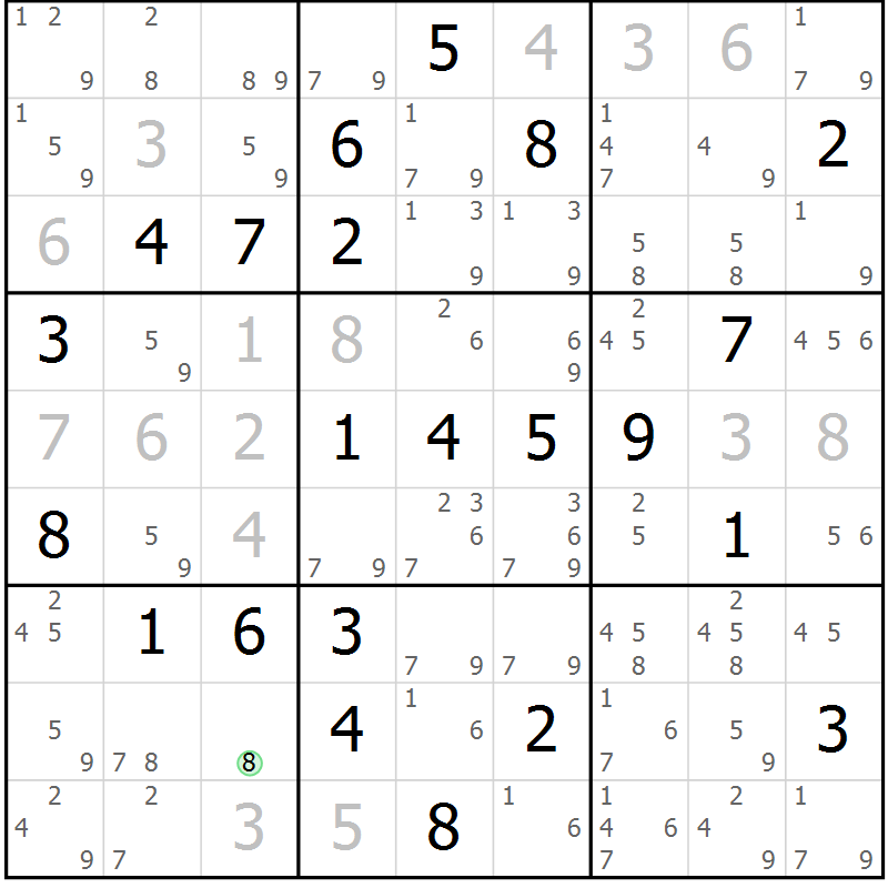 Position des candidats pour la solution de la Gr 2 page 5 du magazine de sudoku Maestro n° 103