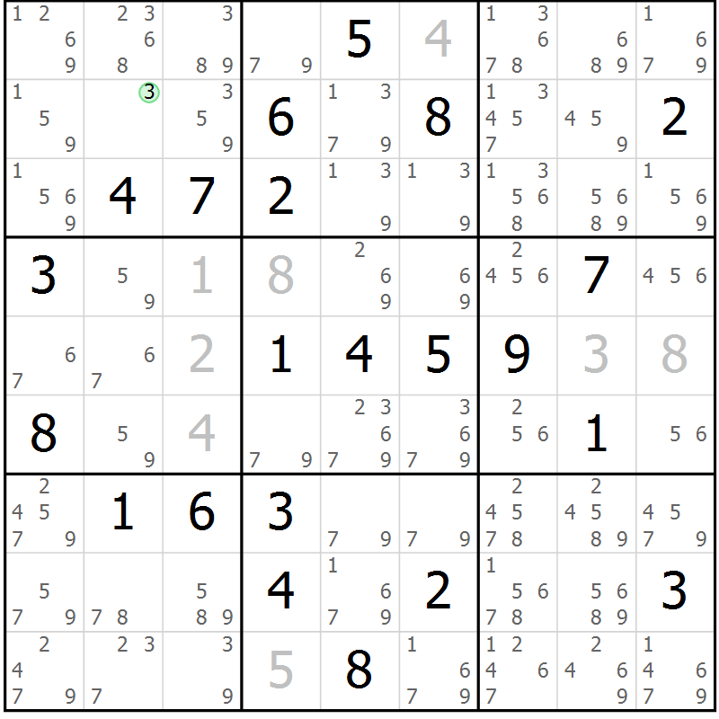 Position des candidats pour la solution de la Gr 2 page 5 du magazine de sudoku Maestro n° 103