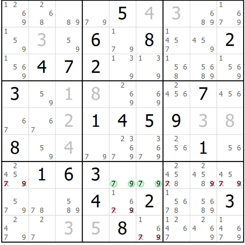 Position des candidats pour la solution de la Gr 2 page 5 du magazine de sudoku Maestro n° 103