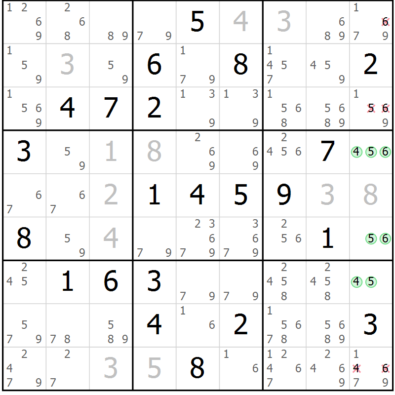 Position des candidats pour la solution de la Gr 2 page 5 du magazine de sudoku Maestro n° 103