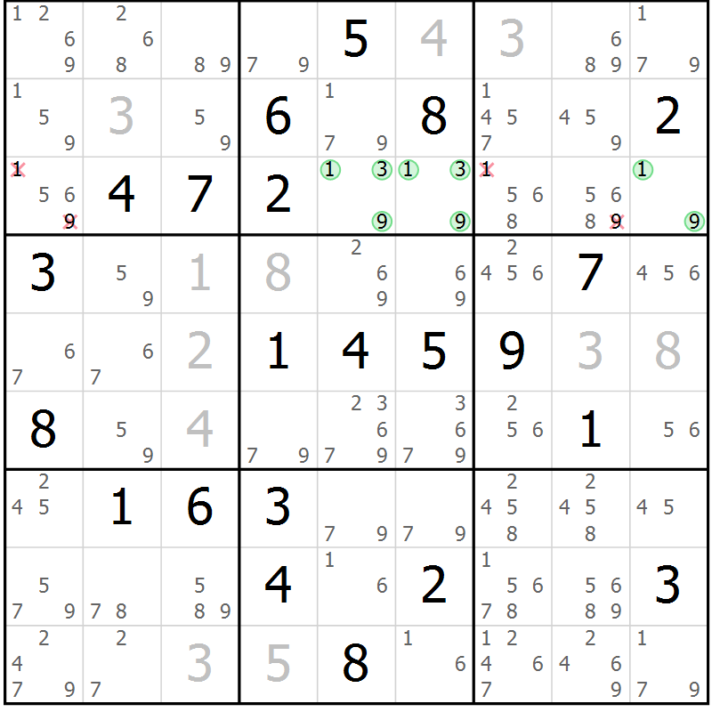 Position des candidats pour la solution de la Gr 2 page 5 du magazine de sudoku Maestro n° 103